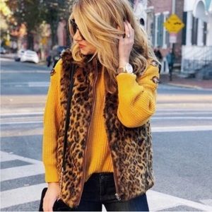 J. Crew leopard faux fur vest